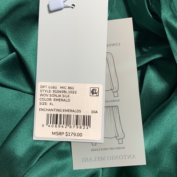 NWT ANTONIO MELANI Sonja Gathered Silk Crew Neck Long Button Cuff Sleeve Blouse - Picture 4 of 4